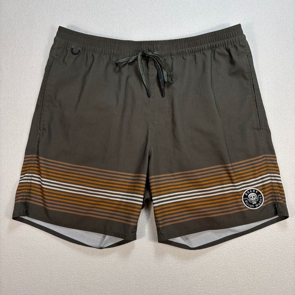 Roark Boardshorts Men's M Green‎ Stripes Unlined Pockets Guide Works Swim Shorts